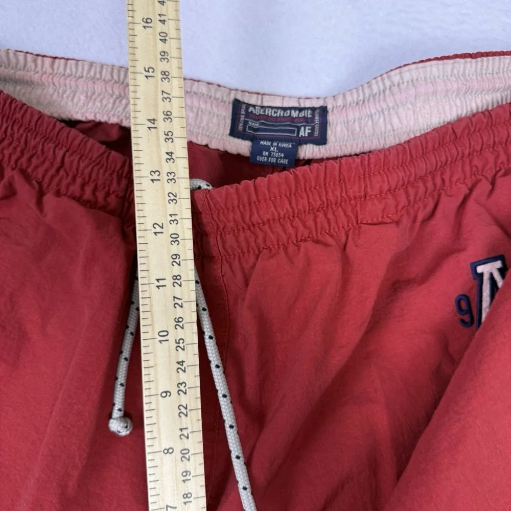 Vtg Y2K Abercrombie & Fitch Red Nylon Track Pants XL‎ 90s Baggy Windbreaker Zip